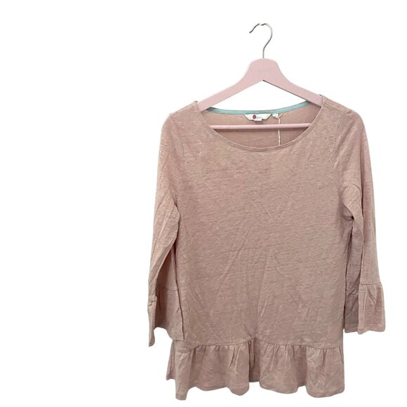 NWT Boden Light Pink Linen Flare Peplum Jersey 3/4 Sleeve Top Size S J0201 - Picture 1 of 7